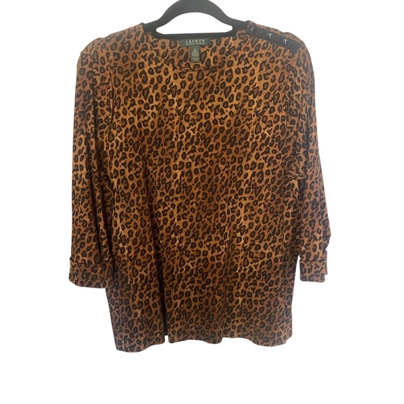 Lauren Ralph Lauren Green Label Leopard Print Top Three Quarter Sleeve 2X - Picture 1 of 9